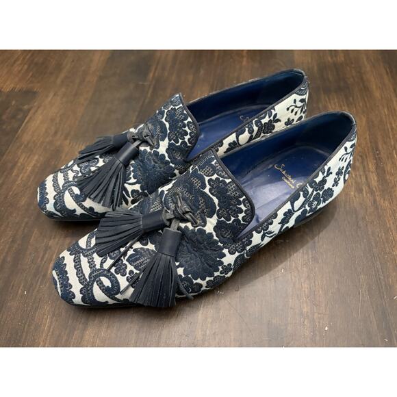 Sebastian Cruz Couture Black Jacquard Floral Loafers Tassle 40 Size 7.5 $1495 main image 7